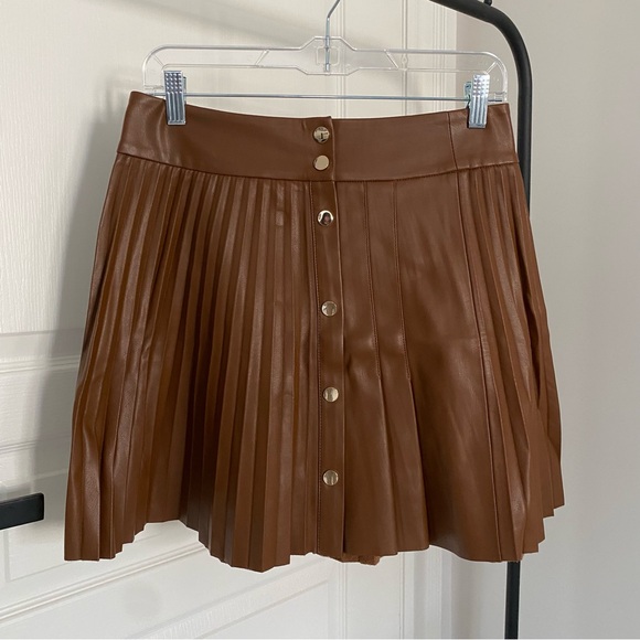 Zara Dresses & Skirts - Zara Faux Leather Pleated Mini Skirt w/ Button Front